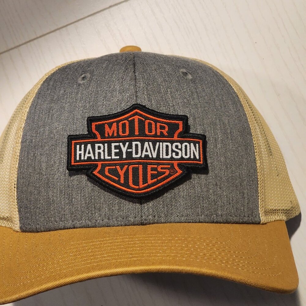 Harley-Davidson Heather Grey/Birch/Amber Gold Mesh Low Profile Snapback Trucker